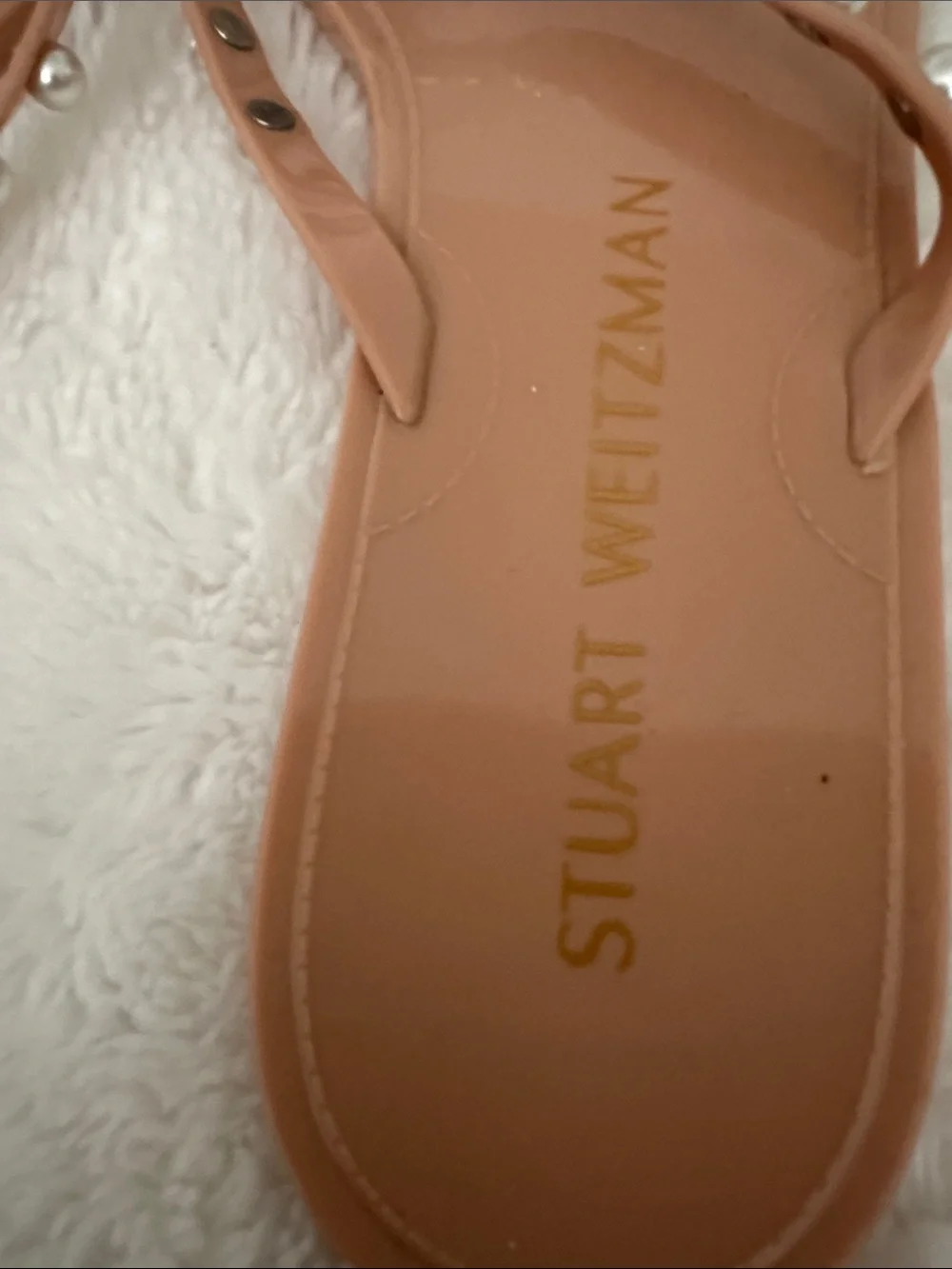 Stuart Weitzman Blush Pearl-Embellished Thong Sandals